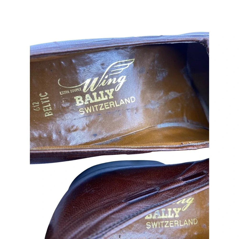 VTG Bally Switzerland Brown Leather Tassel Loafers Wing Beltic 612 Mens Size 9 M